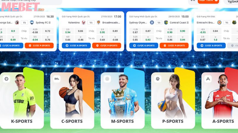 Các bộ môn thể thao được ưa chuộng tại Mebet