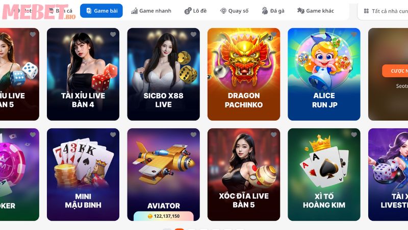 Các loại hình thú vị có tại game bài Mebet